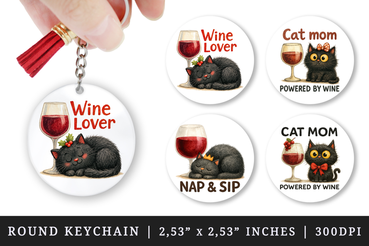Wine Lover round keychain pintable sublimation design png