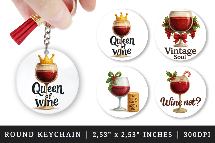 Wine Lover round keychain pintable sublimation design png