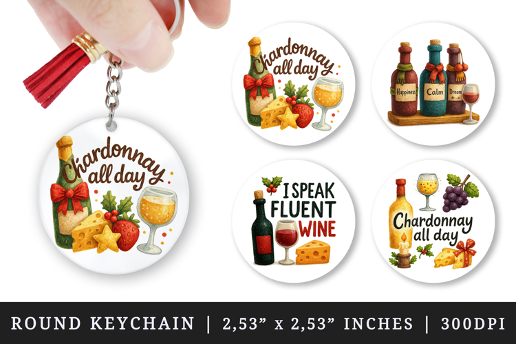 Wine Lover round keychain pintable sublimation design png