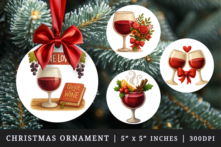 Wine Lover round ornaments sublimation design