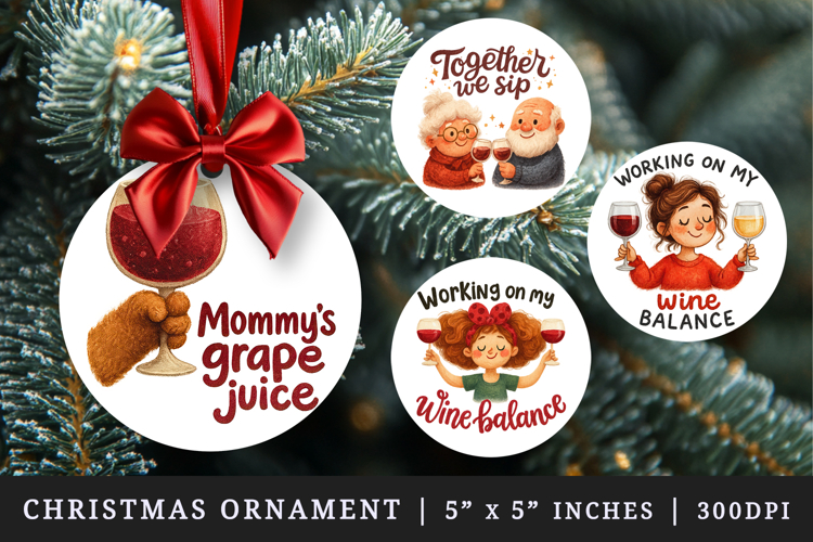 Wine Lover round ornaments sublimation design