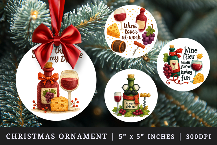 Wine Lover round ornaments sublimation design