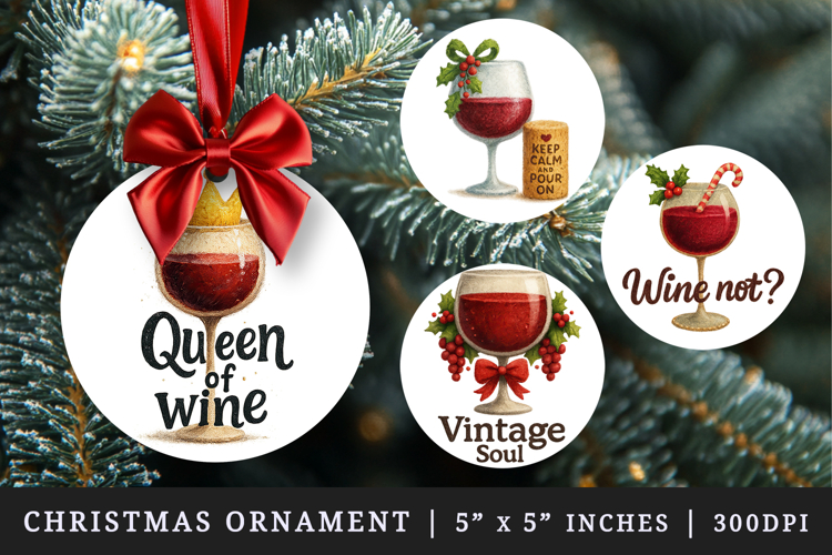 Wine Lover round ornaments sublimation design