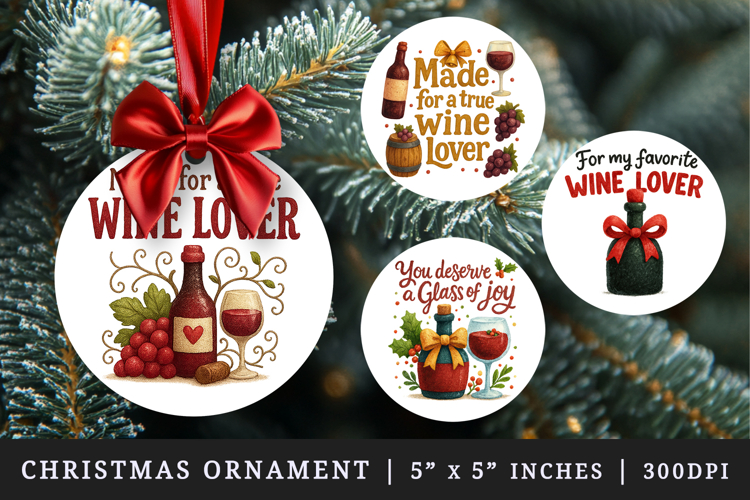 Wine Lover round ornaments sublimation design