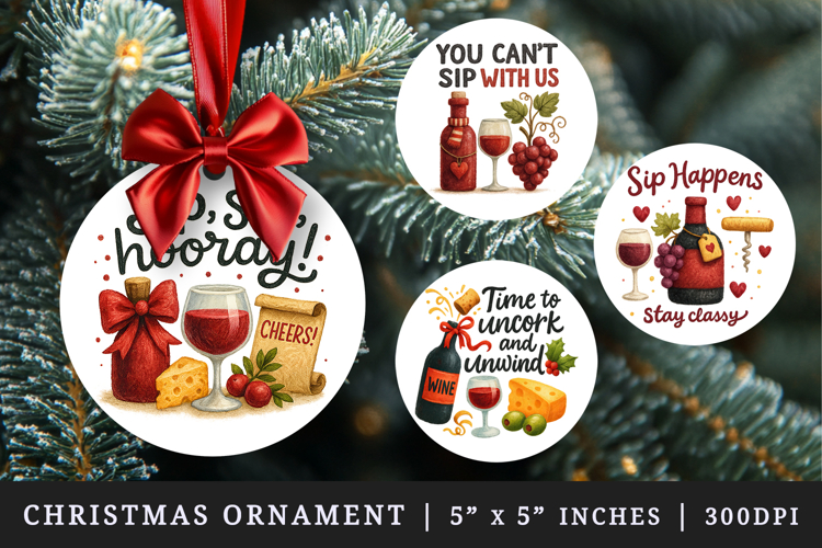 Wine Lover round ornaments sublimation design