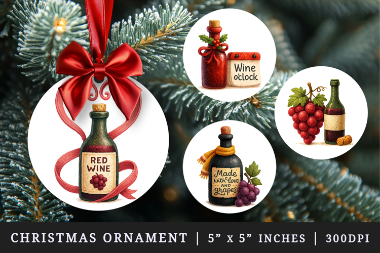 Wine Lover round ornaments sublimation design