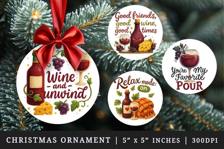 Wine Lover round ornaments sublimation design