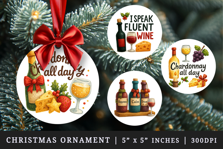 Wine Lover round ornaments sublimation design