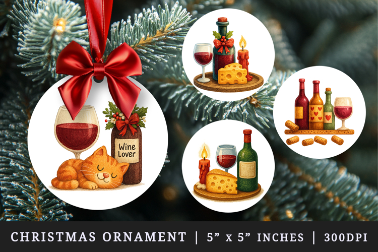 Wine Lover round ornaments sublimation design