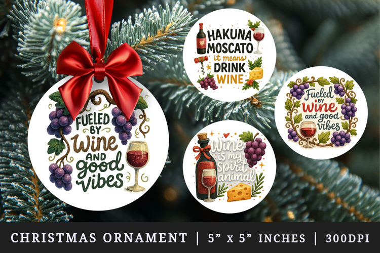 Wine Lover round ornaments sublimation design