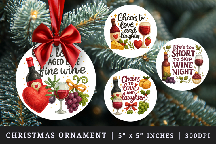 Wine Lover round ornaments sublimation design