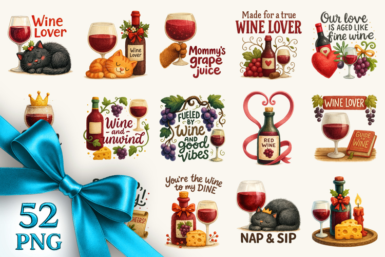 Wine Lover clipart printable sublimation bundle png