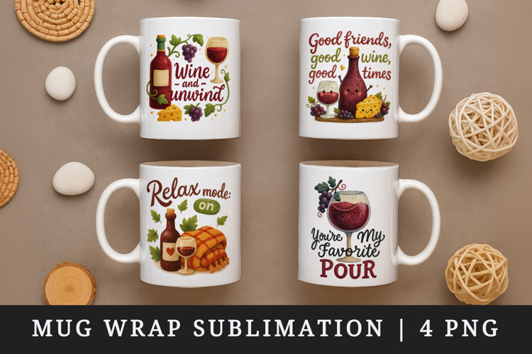 Wine Lover mug wrap printable sublimation design