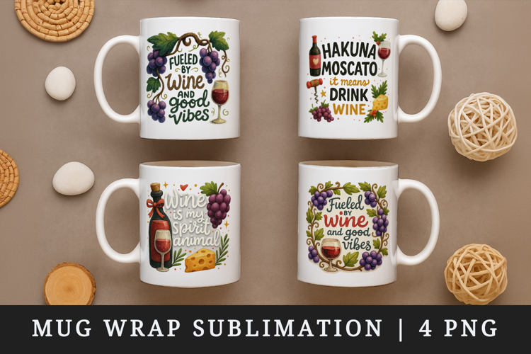 Wine Lover mug wrap printable sublimation design