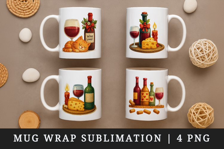 Wine Lover mug wrap printable sublimation design