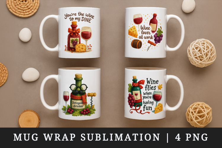 Wine Lover mug wrap printable sublimation design
