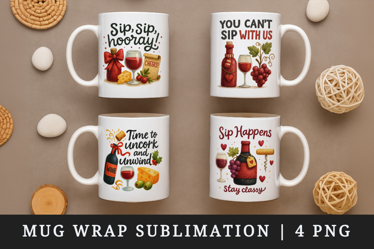 Wine Lover mug wrap printable sublimation design