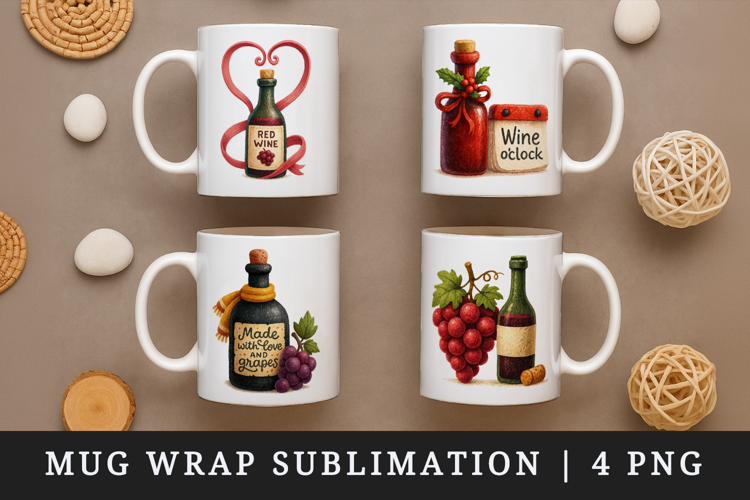 Wine Lover mug wrap printable sublimation design