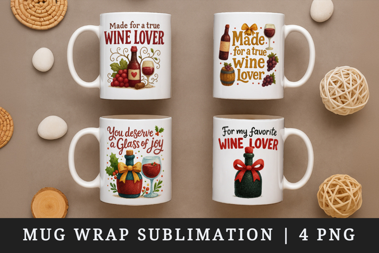 Wine Lover mug wrap printable sublimation design