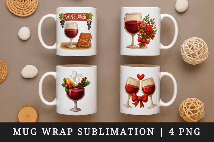 Wine Lover mug wrap printable sublimation design