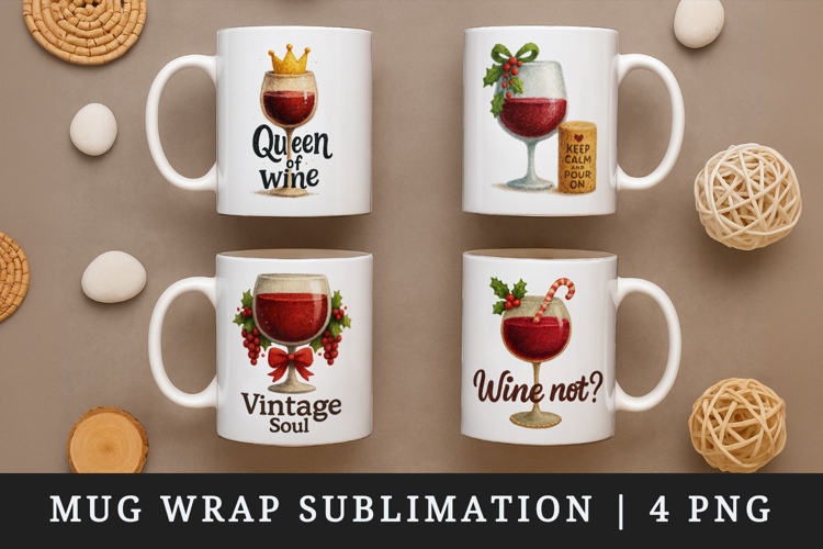 Wine Lover mug wrap printable sublimation design