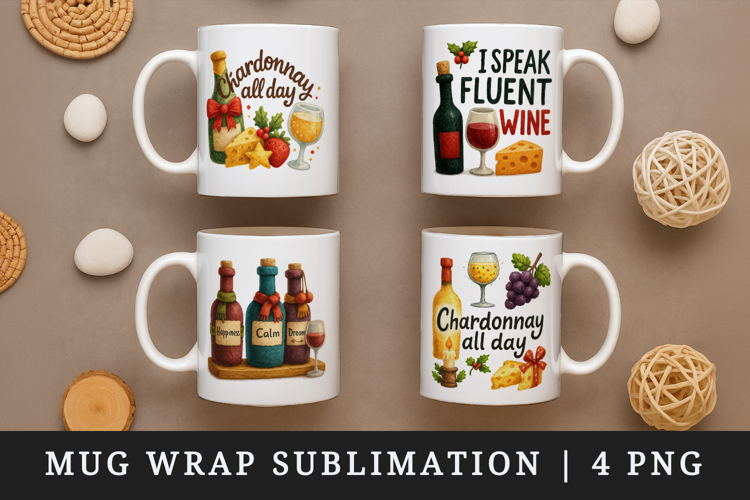 Wine Lover mug wrap printable sublimation design