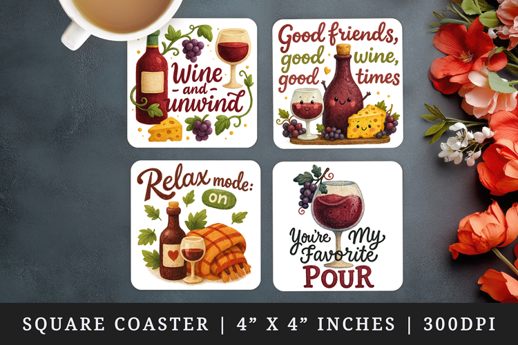 Wine Lover square coaster sublimation, coasters design