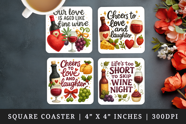 Wine Lover square coaster sublimation, coasters design