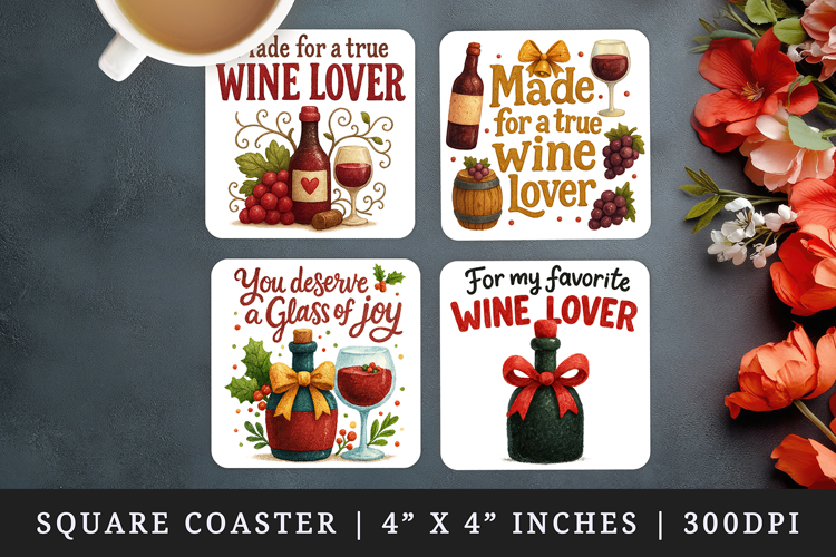 Wine Lover square coaster sublimation, coasters design