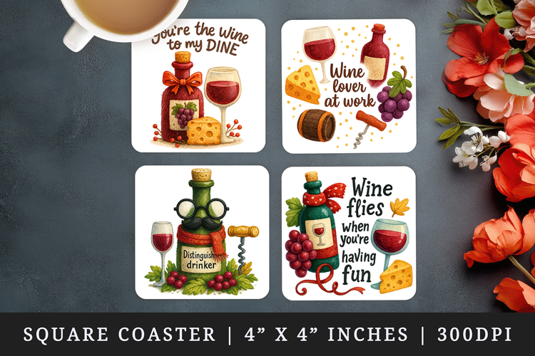 Wine Lover square coaster sublimation, coasters design