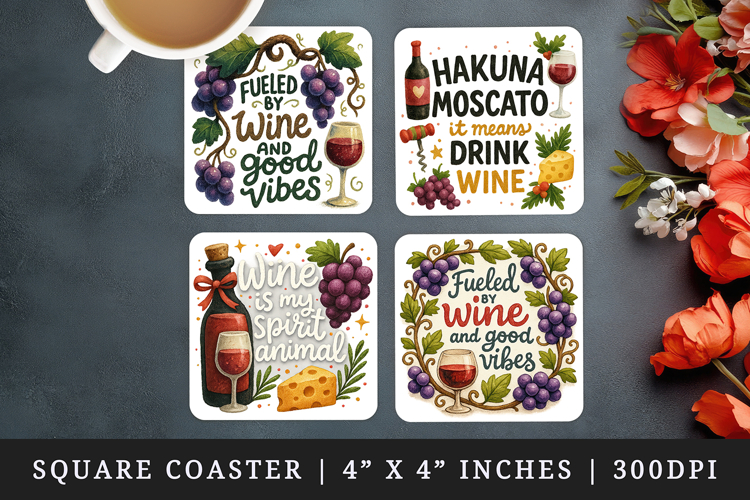 Wine Lover square coaster sublimation, coasters design