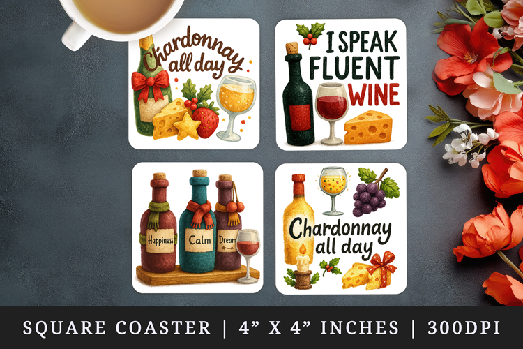 Wine Lover square coaster sublimation, coasters design