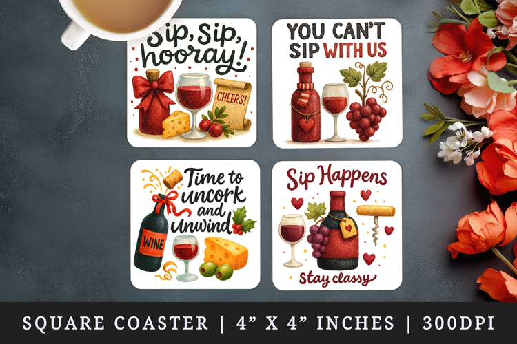 Wine Lover square coaster sublimation, coasters design