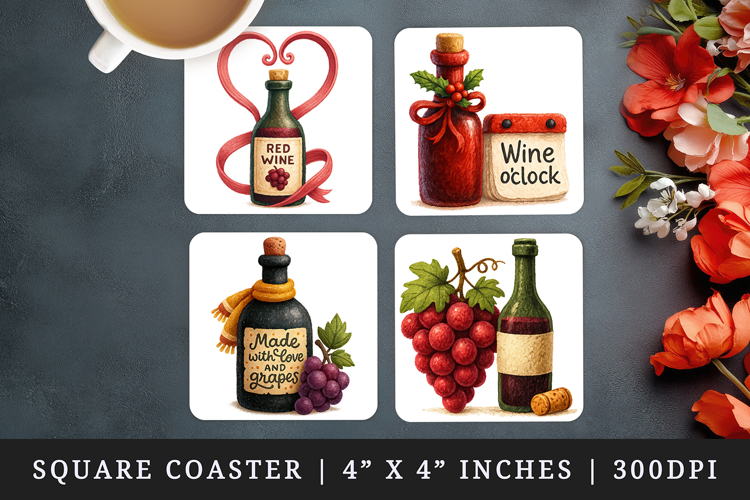 Wine Lover square coaster sublimation, coasters design
