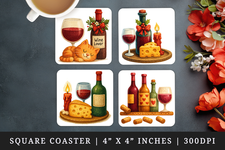 Wine Lover square coaster sublimation, coasters design