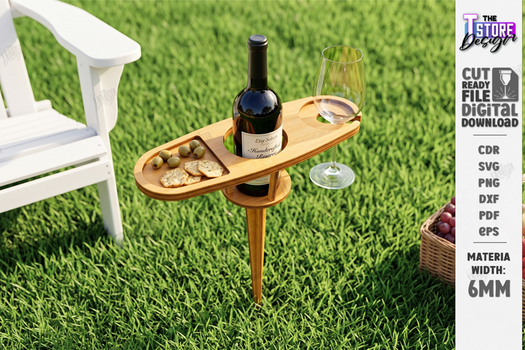 Portable Wine Picnic Table Laser Cut | Outdoor Trays | CNC