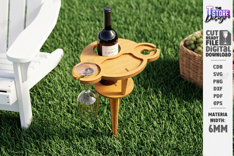 Portable Wine Picnic Table Laser Cut | Outdoor Trays | CNC