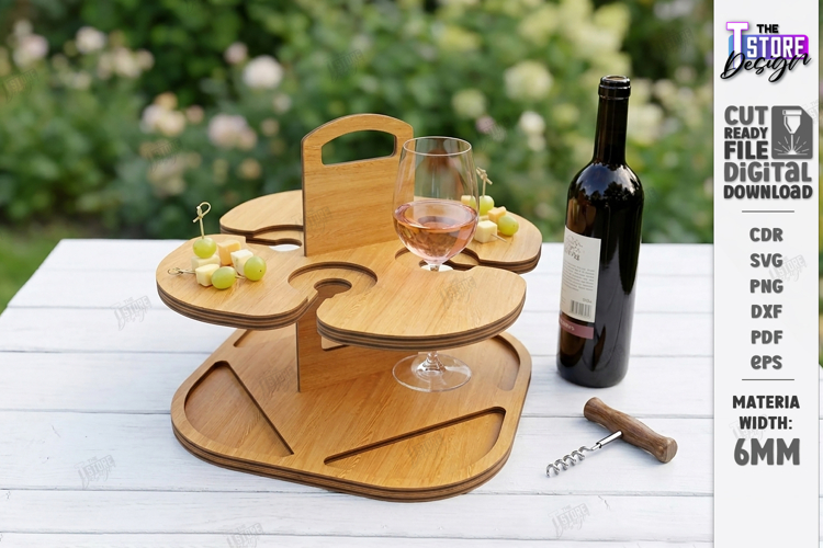 Portable Wine Picnic Table Laser Cut | Outdoor Trays | CNC