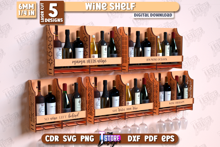 Wine Bottle Rack Shelf Laser Cut Bundle, Wine Quotes SVG