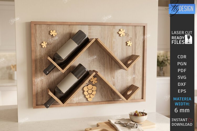 Wine Shelf Stand Laser Cut | Wine Bottle Holder | Wall Rack example image 1