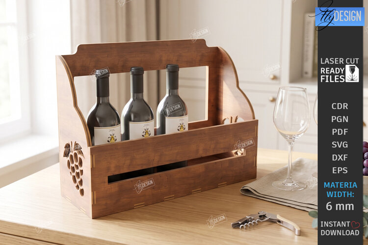 Wine Bottle Caddy Laser Cut | Wine Bottle Holder | Wine Box example image 1