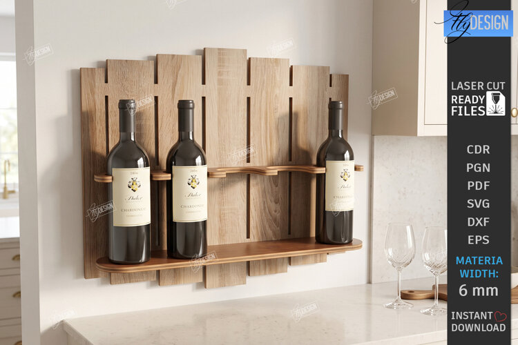 Wine Shelf Stand Laser Cut | Wine Bottle Holder | Wine Rack example image 1