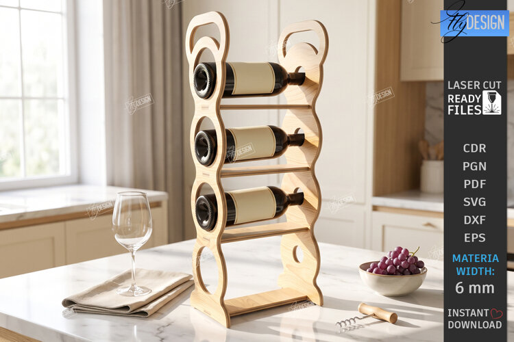 Wine Shelf Stand Laser Cut | Wine Bottle Holder | Wine Rack example image 1