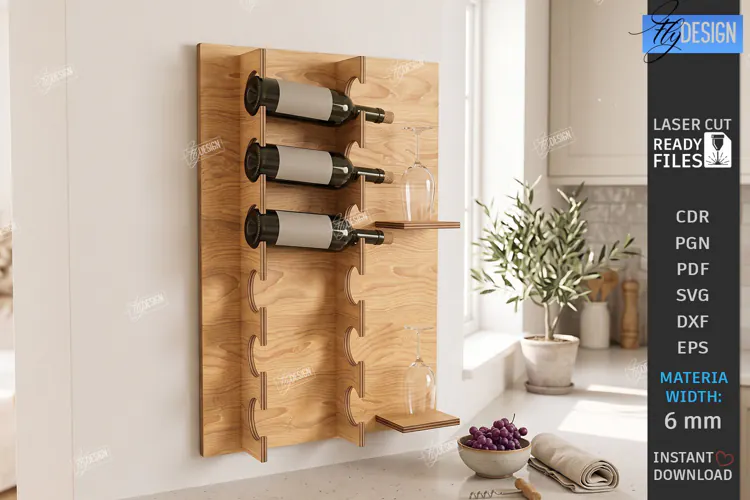 Wine Shelf Stand Laser Cut | Wine Bottle Holder | Wall Rack