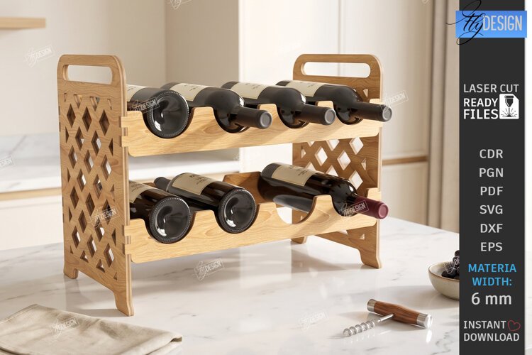 Wine Shelf Stand Laser Cut | Wine Bottle Holder | Wine Rack example image 1