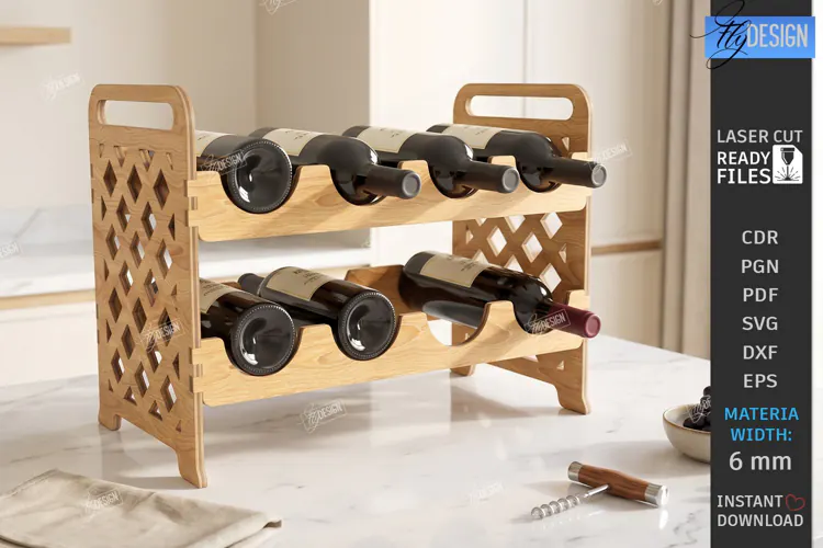 Wine Shelf Stand Laser Cut | Wine Bottle Holder | Wine Rack