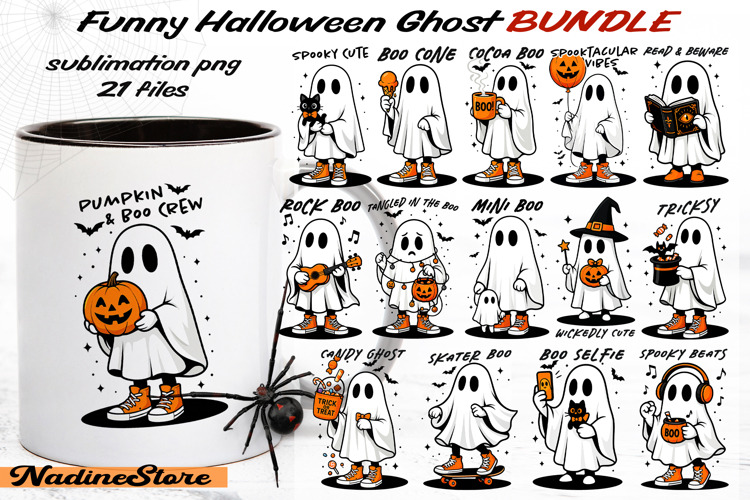 Funny ghost clipart, Halloween Sublimation BUNDLE PNG.