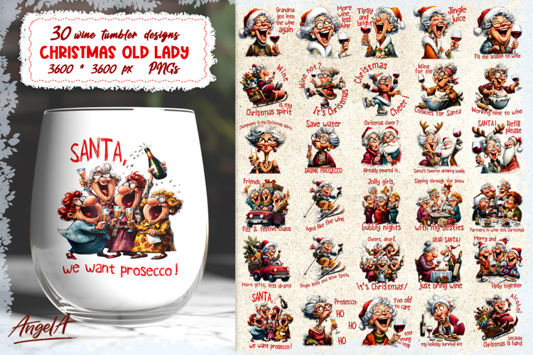Christmas wine tumbler design Bundle Funny elderly old lady