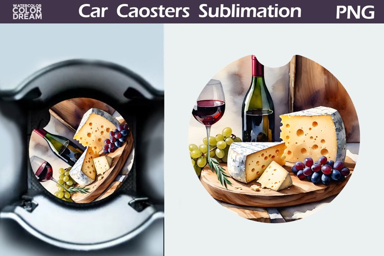 Wine and Cheese Car Coaster | Wine Round Coaster