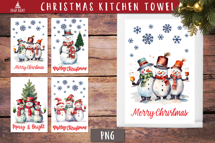 Winey snowman Merry Christmas Kitchen Towel
